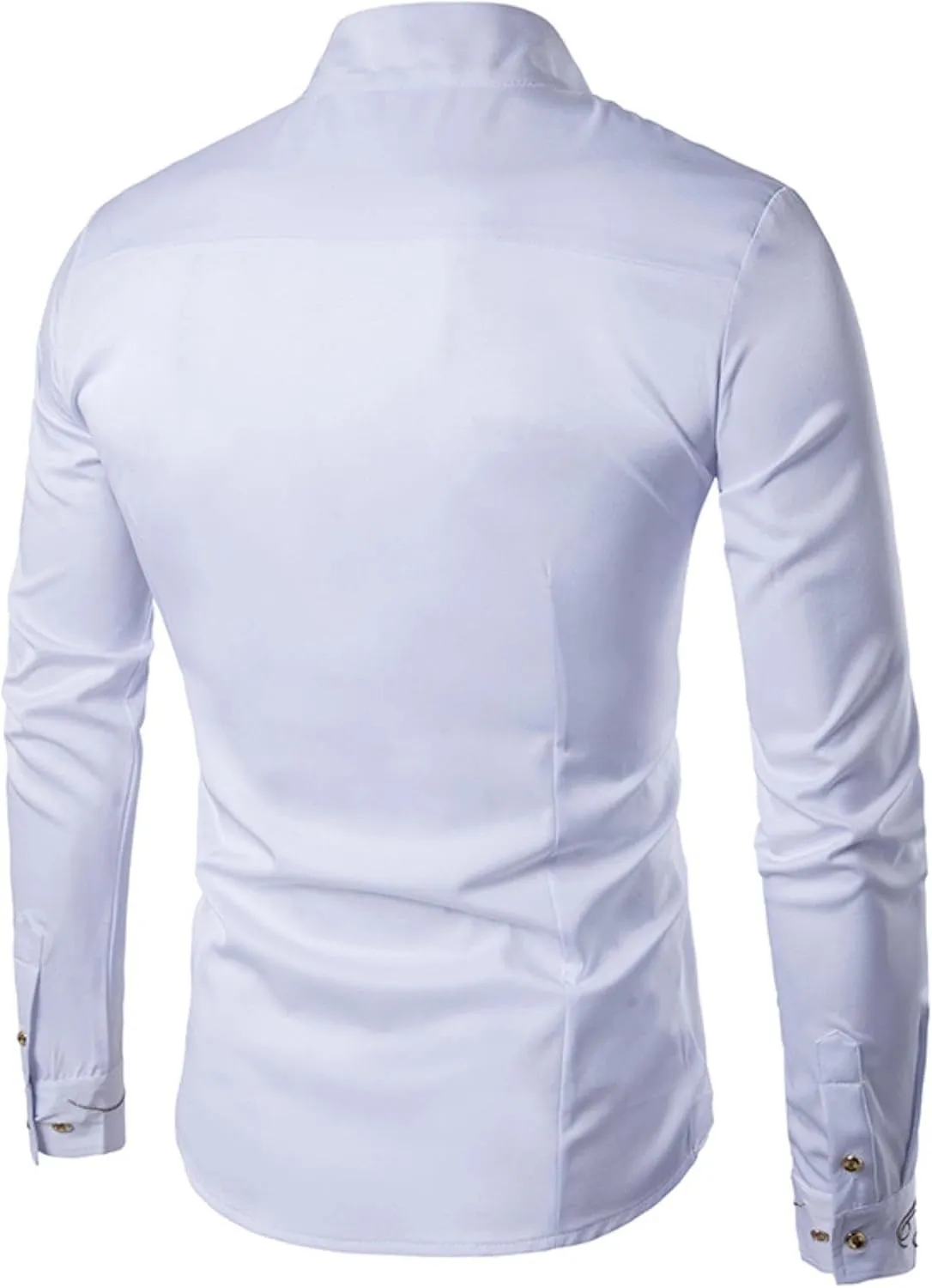 Maiyifu-GJ Men's Irregular Hem Slim Fit Shirt Long Sleeve Button Down Muscle Shirts Casual Retro Banded Collar Dress Shirt