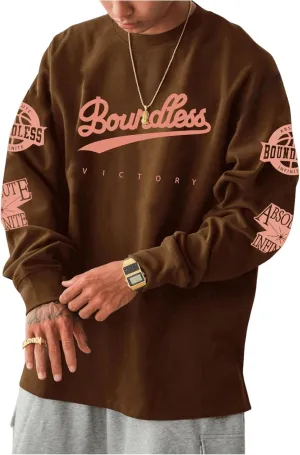 MakeMeChic Men's Graphic Tees Long Sleeve Oversized Crew Neck Y2k 90s Vintage Tee Shirts Streetwear