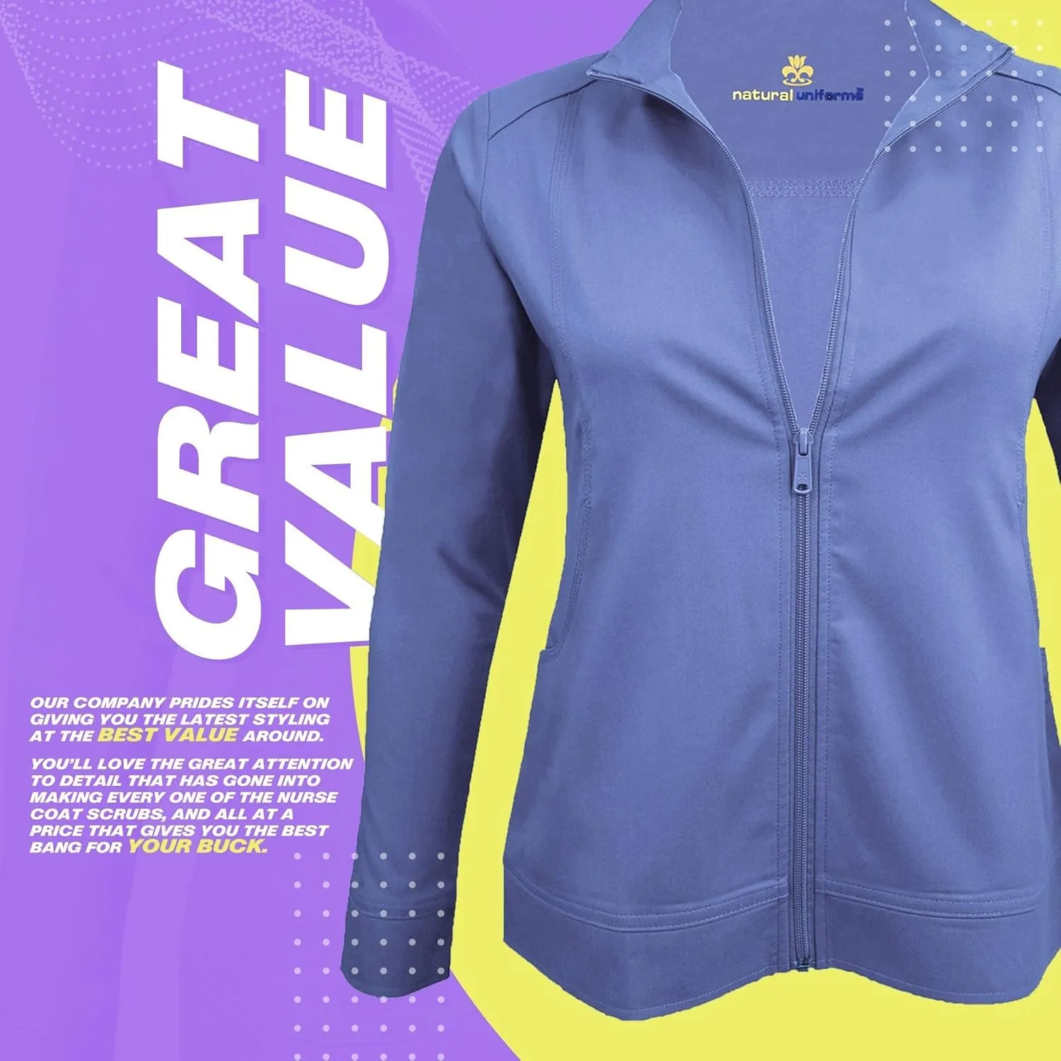 M&M SCRUBS Women's Ultra Soft Front Zip Warm-Up Scrub Jacket
