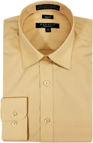 Marquis Men's 009SL Long Sleeve Slim Fit Dress Shirt, Champagne Gold, 17.5 2-3
