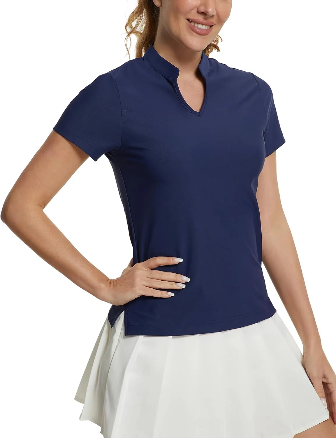 MathCat Women's Golf Shirts V-Neck Short Sleeve Collarless Quick Dry Tennis Running Tees Polo Casual Tops