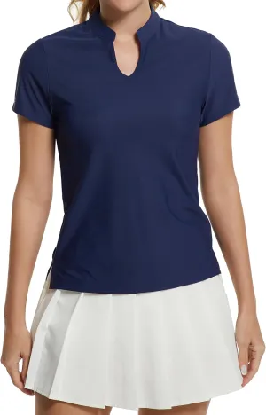 MathCat Women's Golf Shirts V-Neck Short Sleeve Collarless Quick Dry Tennis Running Tees Polo Casual Tops