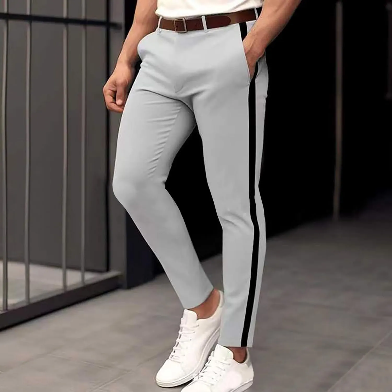 Men Suit Dress Pants Slim Fit Stretch Flat-Front Skinny Chino Pants Business Casual Golf Pants for Groomsmen Wedding