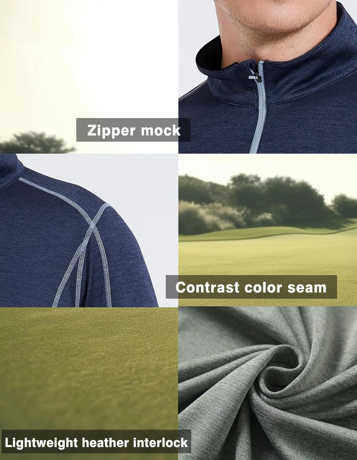 Men's 1/4 Zip Pullover Shirts UPF 50  Long Sleeve Golf Contrast Seam Pullover Shirts Quick-Dry Athletic Pullover Tops