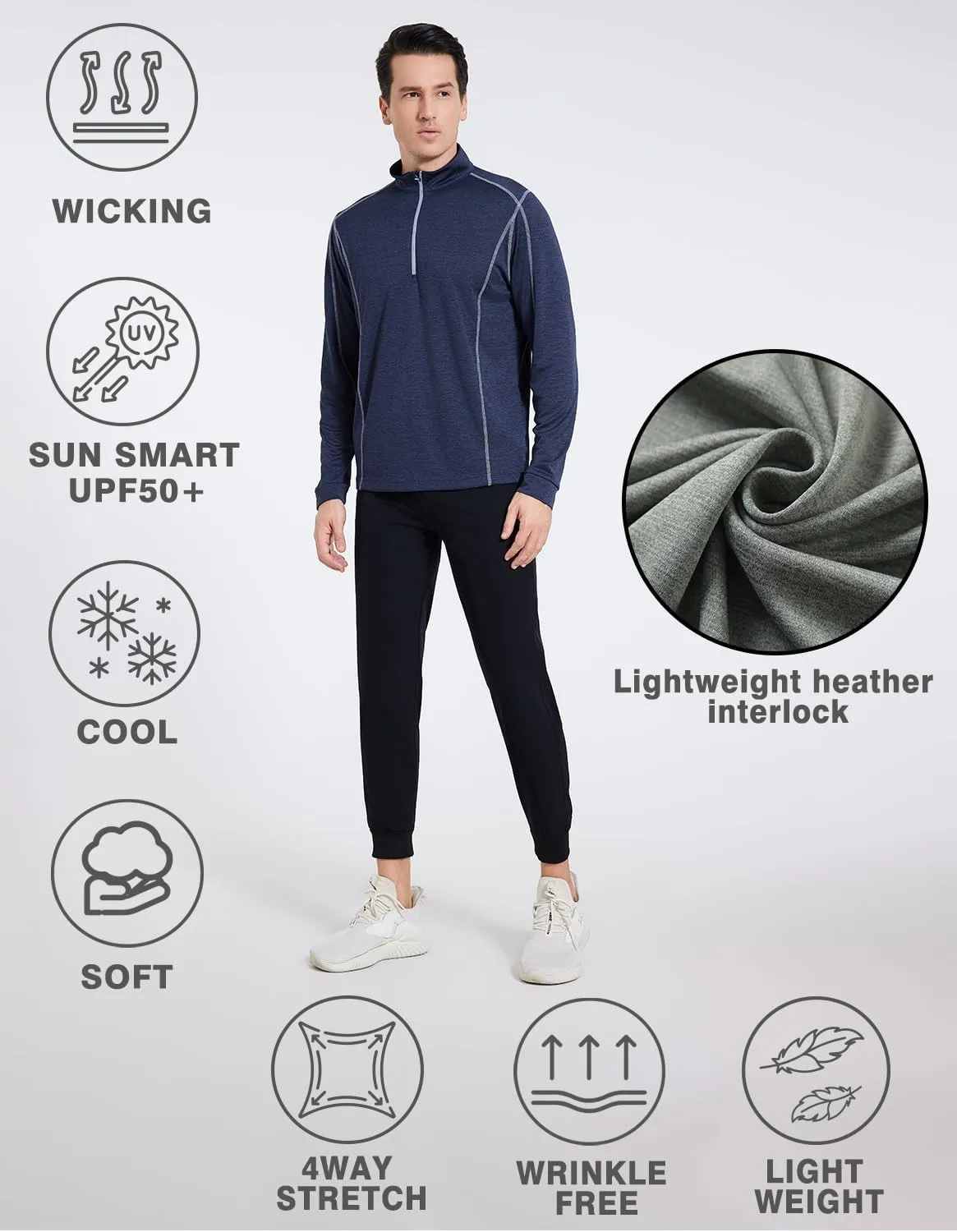 Men's 1/4 Zip Pullover Shirts UPF 50  Long Sleeve Golf Contrast Seam Pullover Shirts Quick-Dry Athletic Pullover Tops