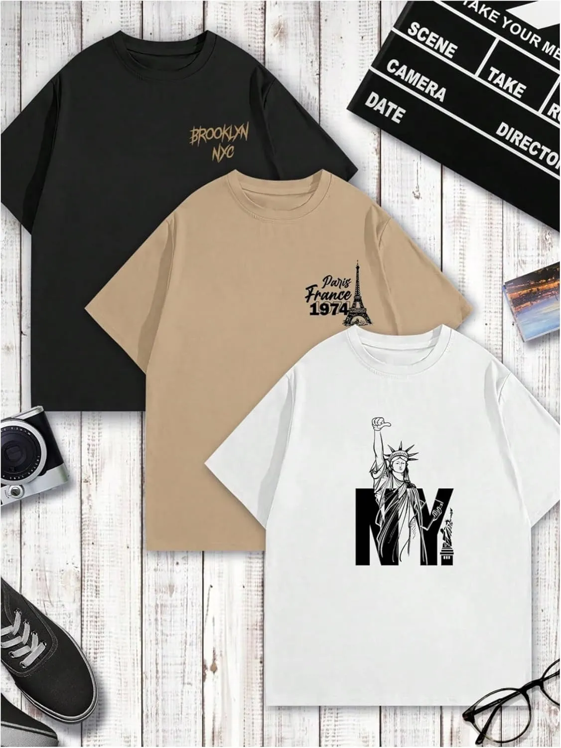 Men's 3 Pack Y2K Graphic Tees Short Sleeve Crew Neck Summer T-Shirts Top