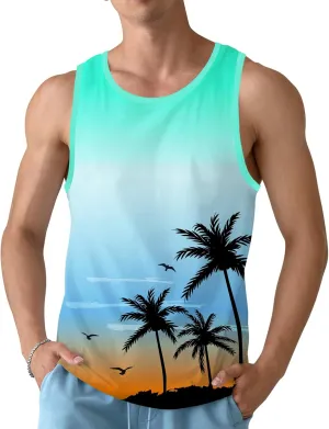 Mens Beach Tank Tops Sleeveless Shirts for Men Summer Hawaiian Graphic Mens Tank Top Workout Gym Shirts Palm Tree Tops