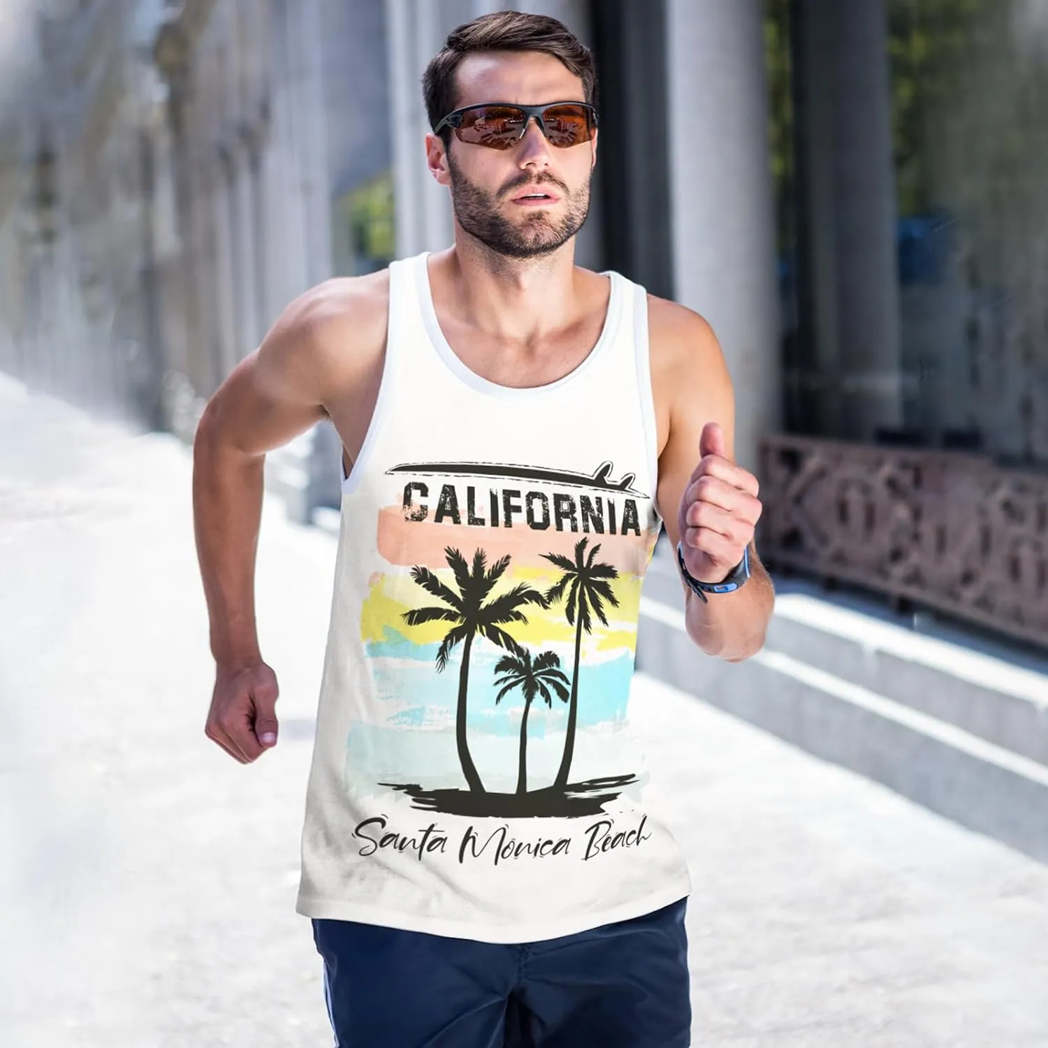 Mens Beach Tank Tops Sleeveless Shirts for Men Summer Hawaiian Graphic Mens Tank Top Workout Gym Shirts Palm Tree Tops