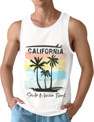 Mens Beach Tank Tops Sleeveless Shirts for Men Summer Hawaiian Graphic Mens Tank Top Workout Gym Shirts Palm Tree Tops