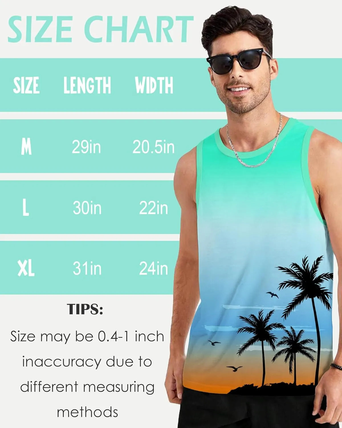 Mens Beach Tank Tops Sleeveless Shirts for Men Summer Hawaiian Graphic Mens Tank Top Workout Gym Shirts Palm Tree Tops