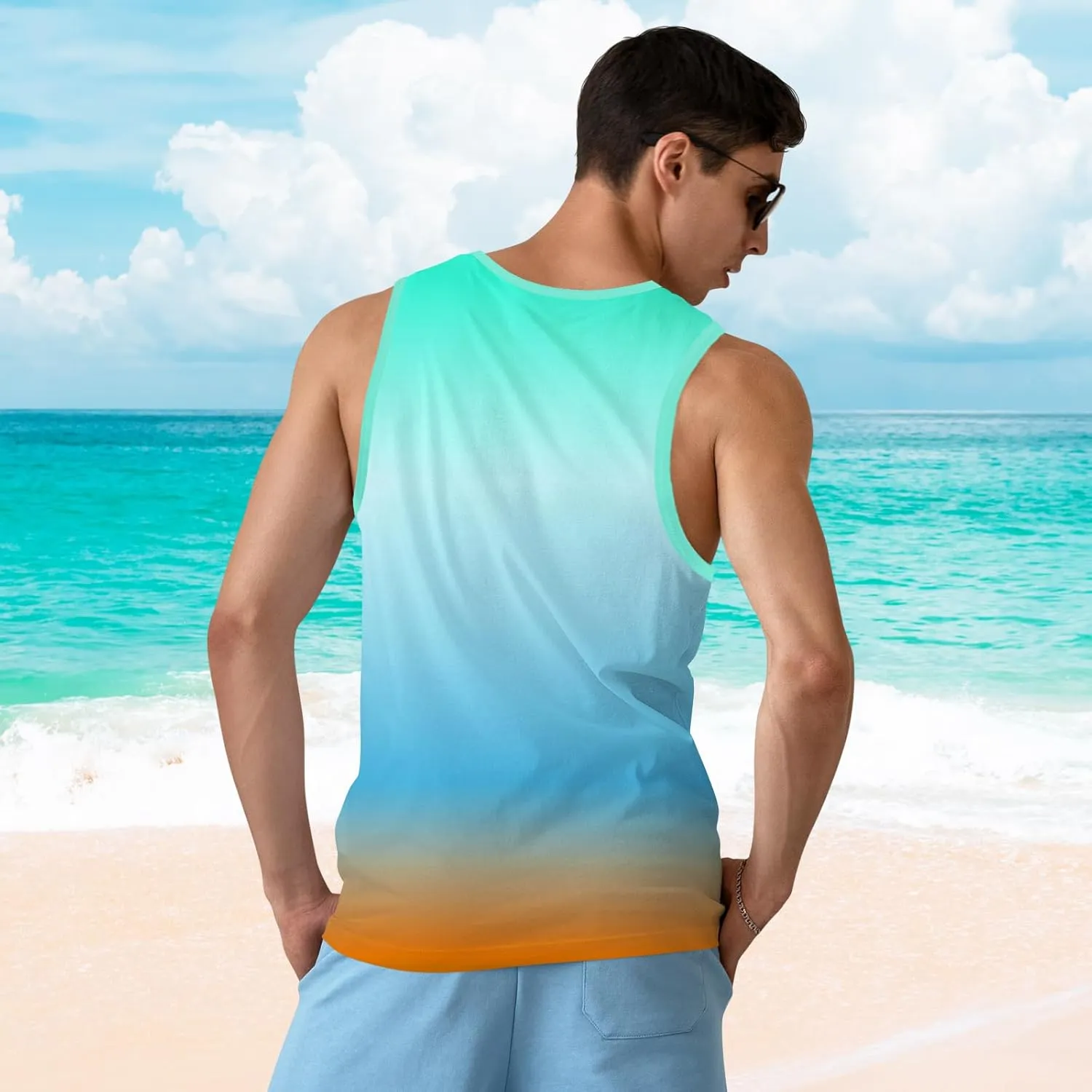 Mens Beach Tank Tops Sleeveless Shirts for Men Summer Hawaiian Graphic Mens Tank Top Workout Gym Shirts Palm Tree Tops
