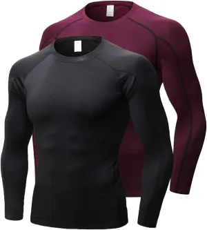 Men's Compression Shirts Long Sleeve Workout Baselayer Quick Dry Athletic T Shirts Sport Running Tops 1/2 Pack
