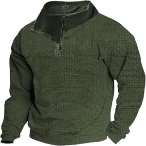 Mens Corduroy Pullover Sweatshirt Long Sleeve Button Up Polo Shirt Casual Fashion Plain Outdoor Fall Thermal Sweaters