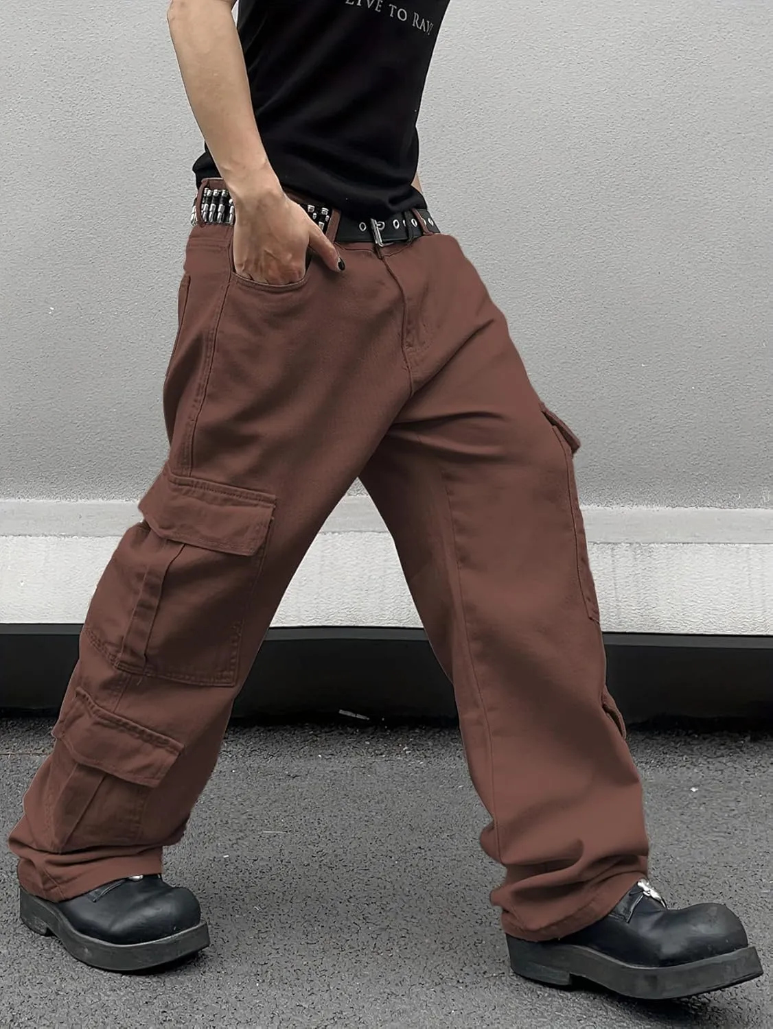 Mens Denim Baggy Pants with Cargo Pockets Mid Weight Casual Streetwear Wide Leg Jeans Hip Hop Skater Trousers
