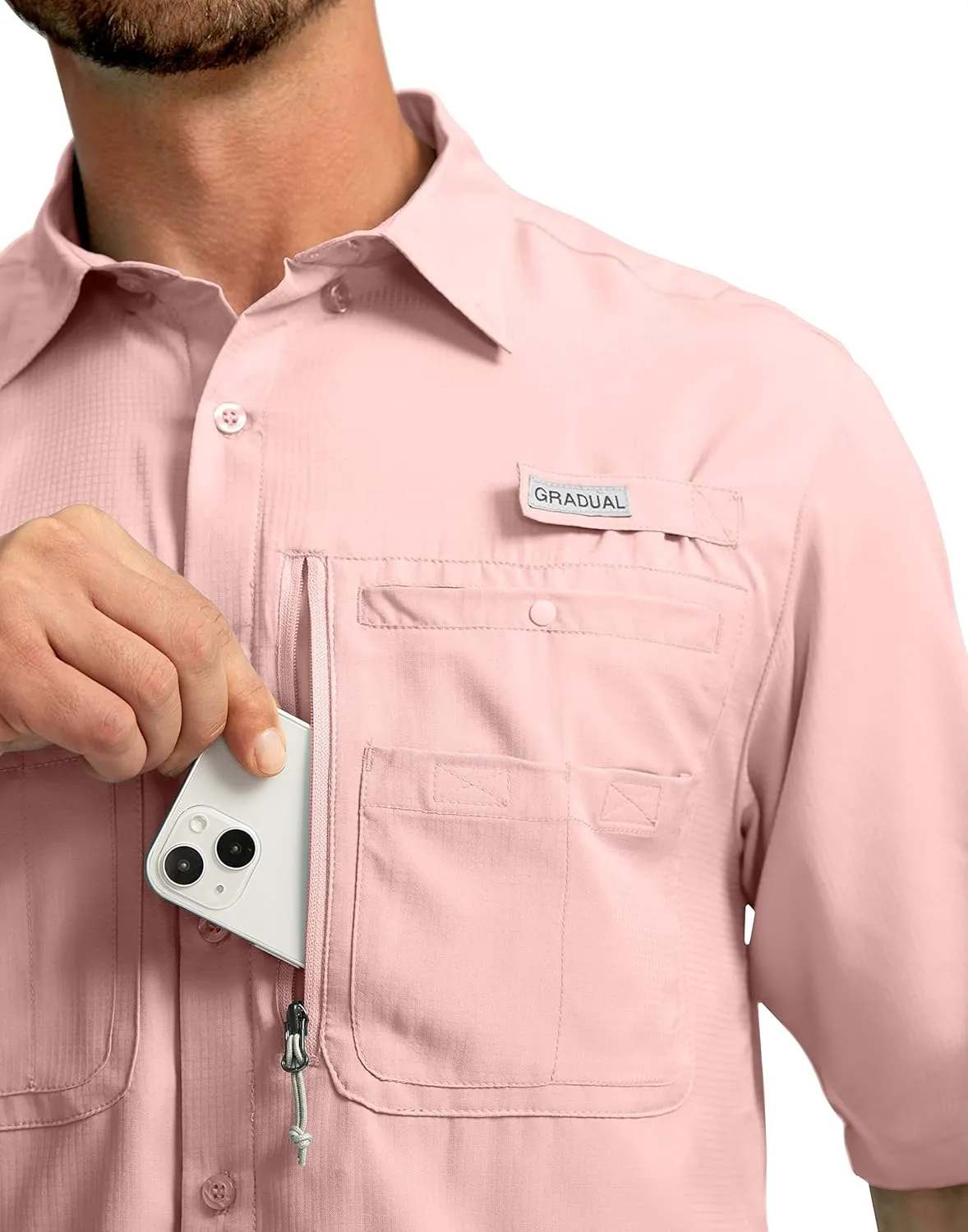 Men's Fishing Shirts with Zipper Pockets UPF 50  Lightweight Cool Short Sleeve Button Down Shirts for Men Casual Hiking