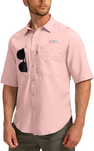 Men's Fishing Shirts with Zipper Pockets UPF 50  Lightweight Cool Short Sleeve Button Down Shirts for Men Casual Hiking