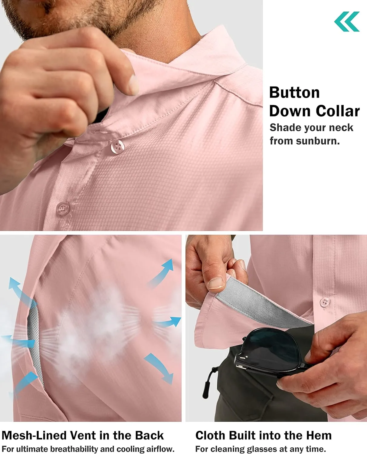 Men's Fishing Shirts with Zipper Pockets UPF 50  Lightweight Cool Short Sleeve Button Down Shirts for Men Casual Hiking