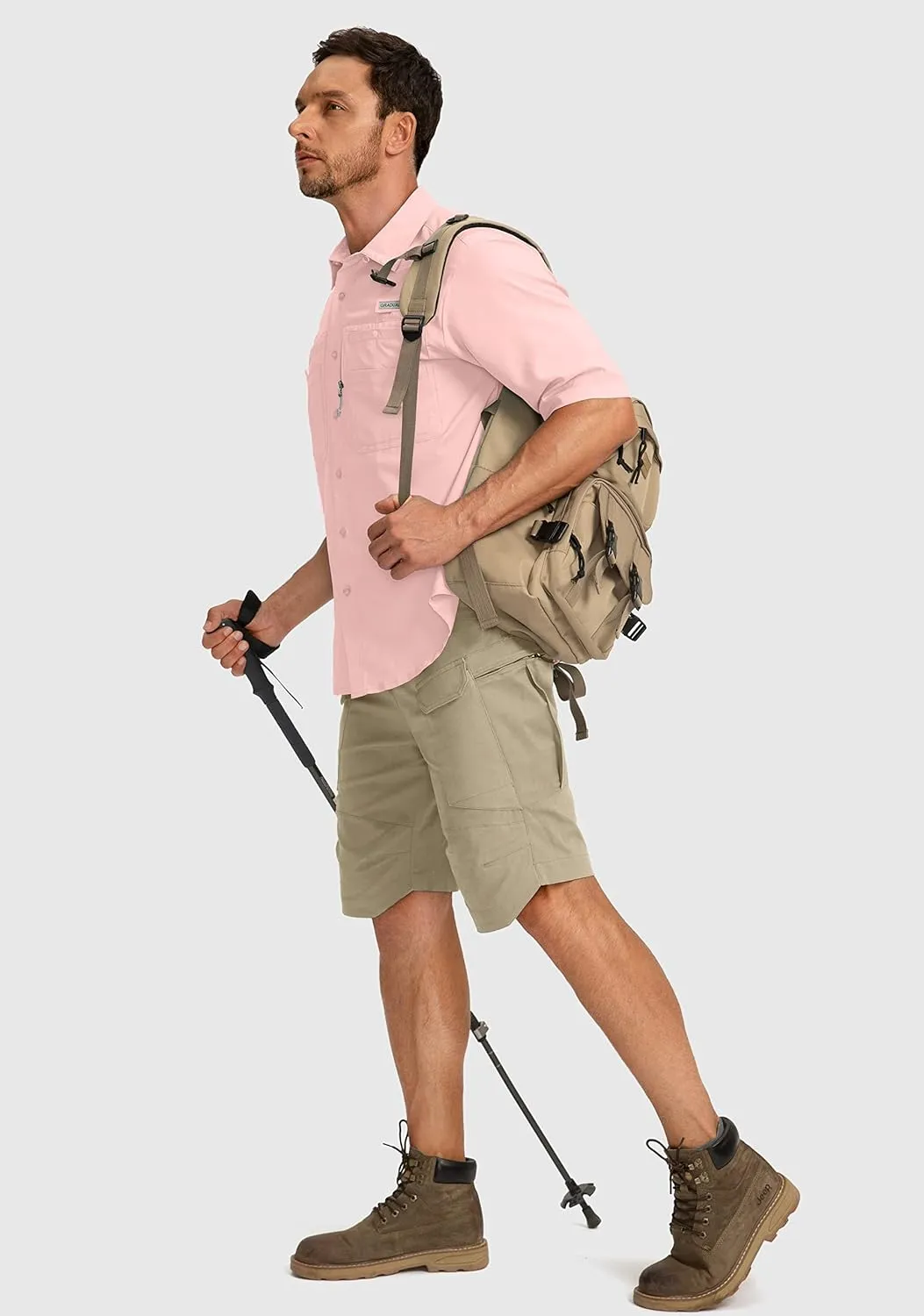 Men's Fishing Shirts with Zipper Pockets UPF 50  Lightweight Cool Short Sleeve Button Down Shirts for Men Casual Hiking