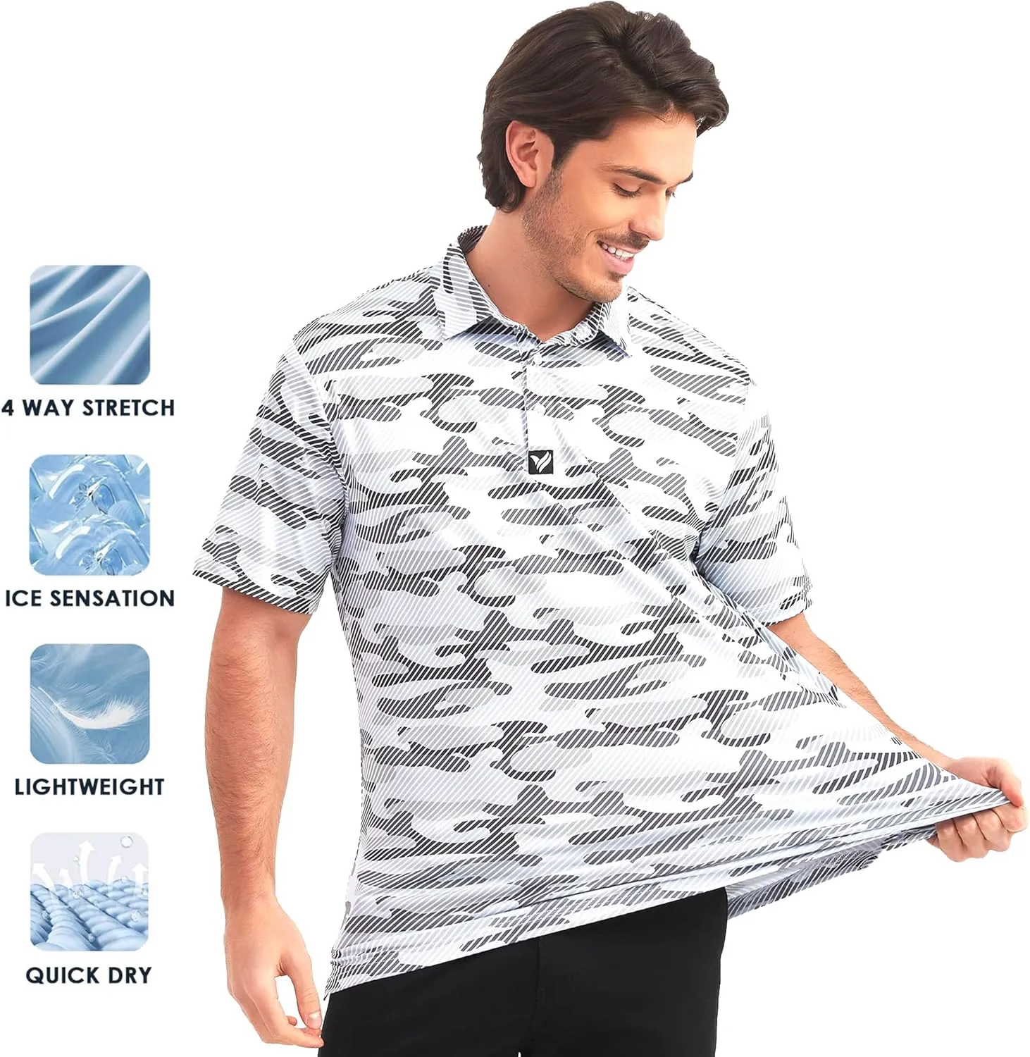 Mens Golf Polo Shirts Short Sleeve Dry Fit Performance Moisture Wicking Casual Print Collared Golf Shirts for Men