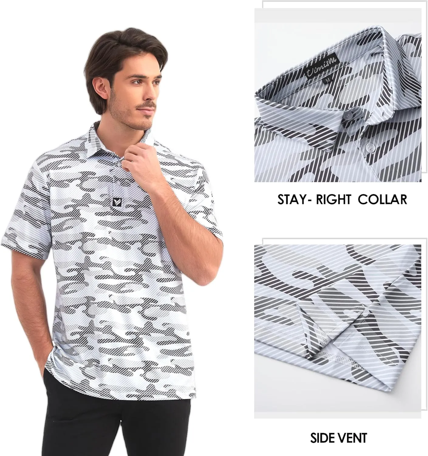 Mens Golf Polo Shirts Short Sleeve Dry Fit Performance Moisture Wicking Casual Print Collared Golf Shirts for Men
