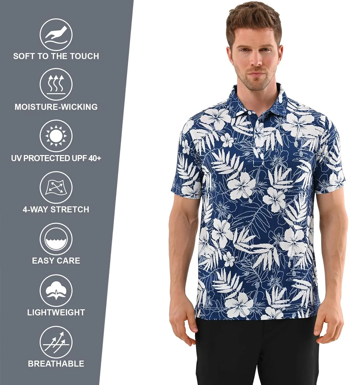 Mens Golf Shirt Moisture Wicking Dry Fit Mens Polo Shirts Dry Fit Performance Men's Golf Shirts Regular Fit Fashion Print