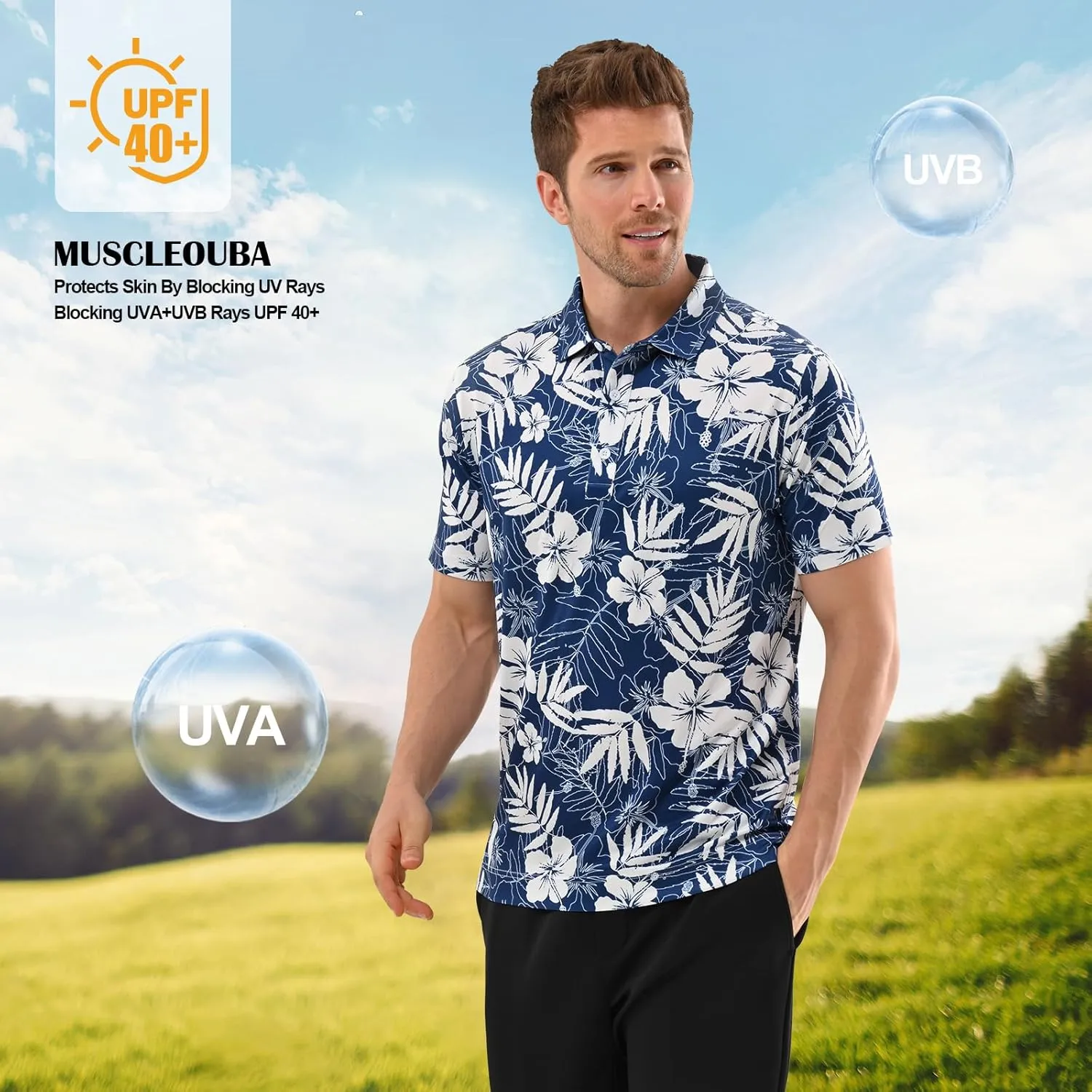 Mens Golf Shirt Moisture Wicking Dry Fit Mens Polo Shirts Dry Fit Performance Men's Golf Shirts Regular Fit Fashion Print