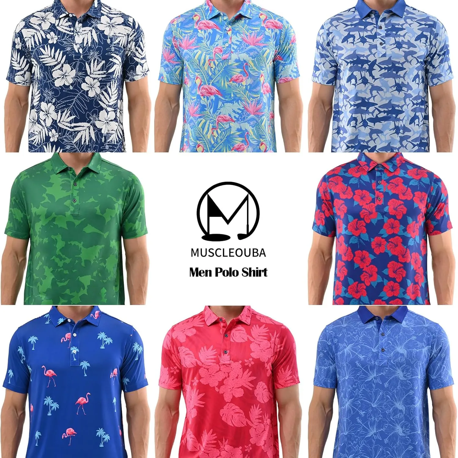 Mens Golf Shirt Moisture Wicking Dry Fit Mens Polo Shirts Dry Fit Performance Men's Golf Shirts Regular Fit Fashion Print
