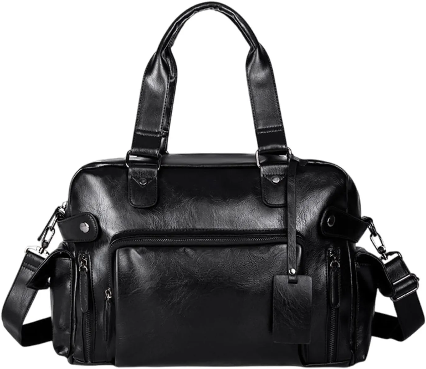 Mens Leather Shoulder Bag Premium Large Capacity Briefcase Travel Bag for Work Black