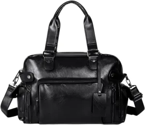 Mens Leather Shoulder Bag Premium Large Capacity Briefcase Travel Bag for Work Black