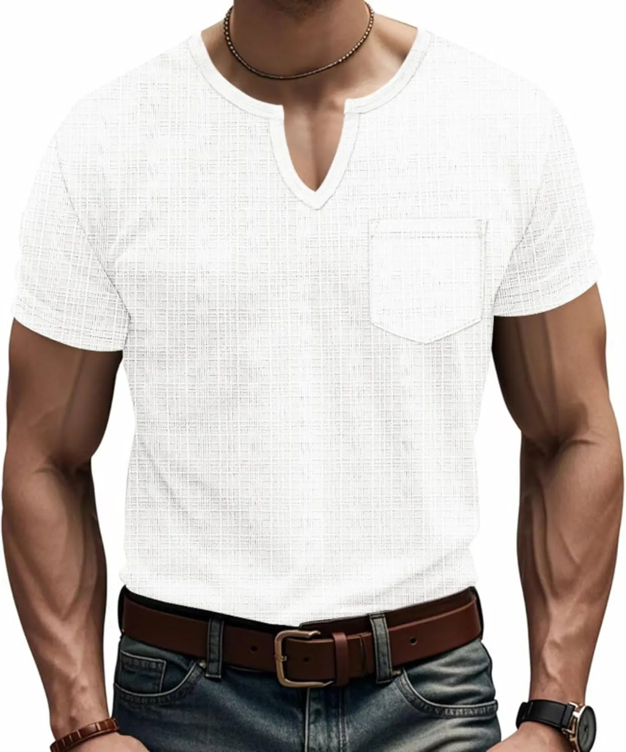 Men's Linen Henley Shirts Casual Short Sleeve V Neck Blouses Tops 2025 Summer Beach Hippie Shirts with Pocket