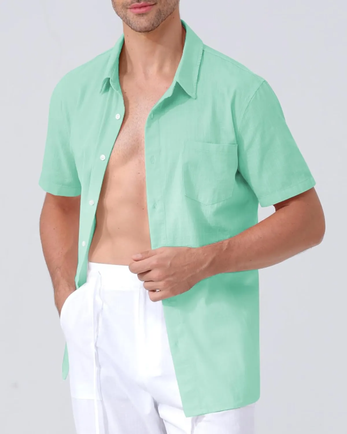 Mens Linen Shirts Gradient Short Sleeve Casual Shirts Button Down Shirt Beach Summer Wedding Vacation Shirt for Men