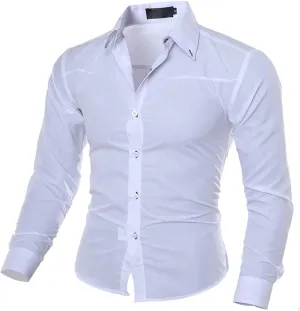 Men's Long Sleeve Button Down Shirt Solid Slim Fit Wrinkle-Free Casual Business Formal Wedding Party Dress Shirt