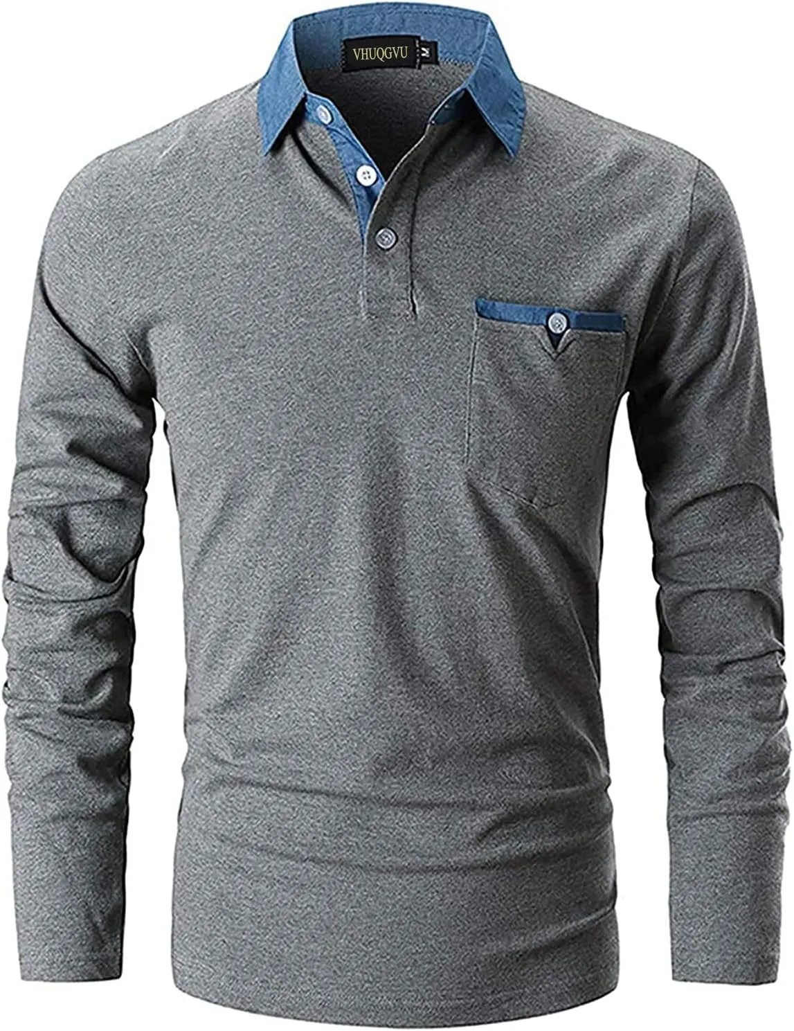 Mens Long Sleeve Polo Shirt Basic Slim Fit Long Sleeve Polo Men's Cotton Polo Shirts with Pocket Golf Shirts Men