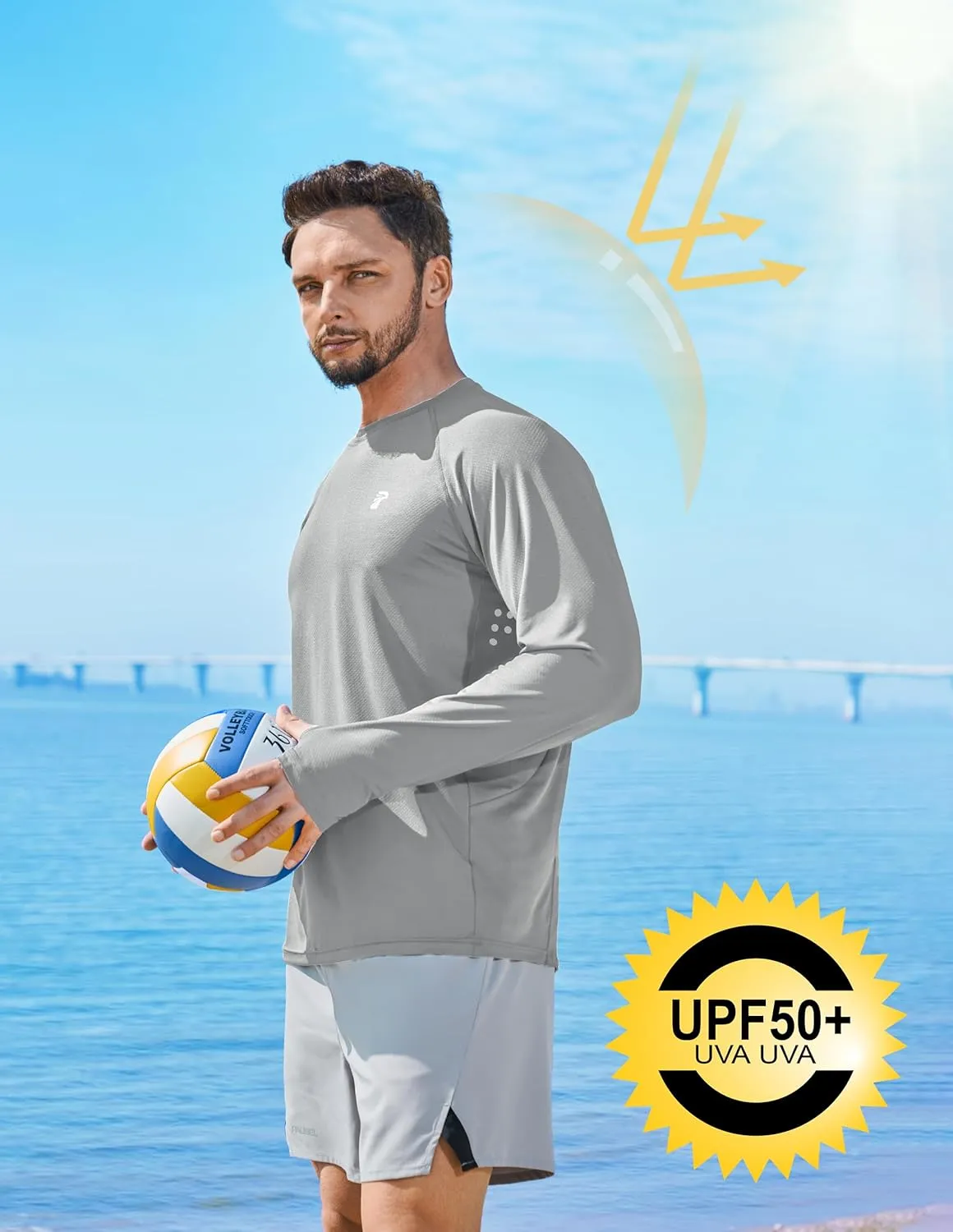 Men's Long Sleeve Sun Protection Swim Shirts UPF 50  Rash Guard Quick Dry Lightweight Fishing Shirts for Beach Summer