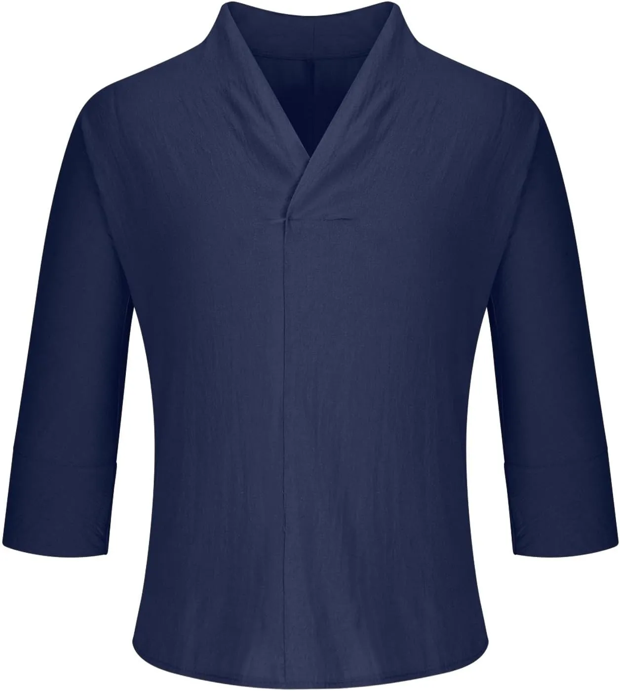Men's Monk Buddhist Outfit T-Shirt V-Neck Plain Cotton Linen 3/4 Sleeve Shirts Big and Tall Beach Yoga Hipster Tops
