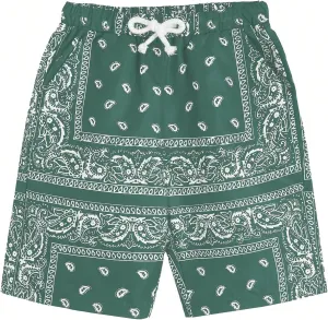 Men's Paisley Drawstring Summer Gym Workout Shorts