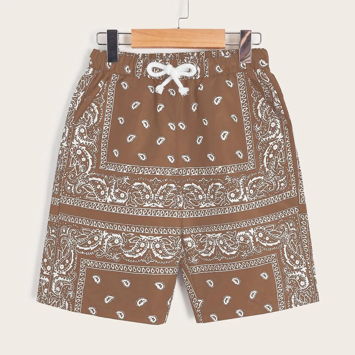Men's Paisley Drawstring Summer Gym Workout Shorts
