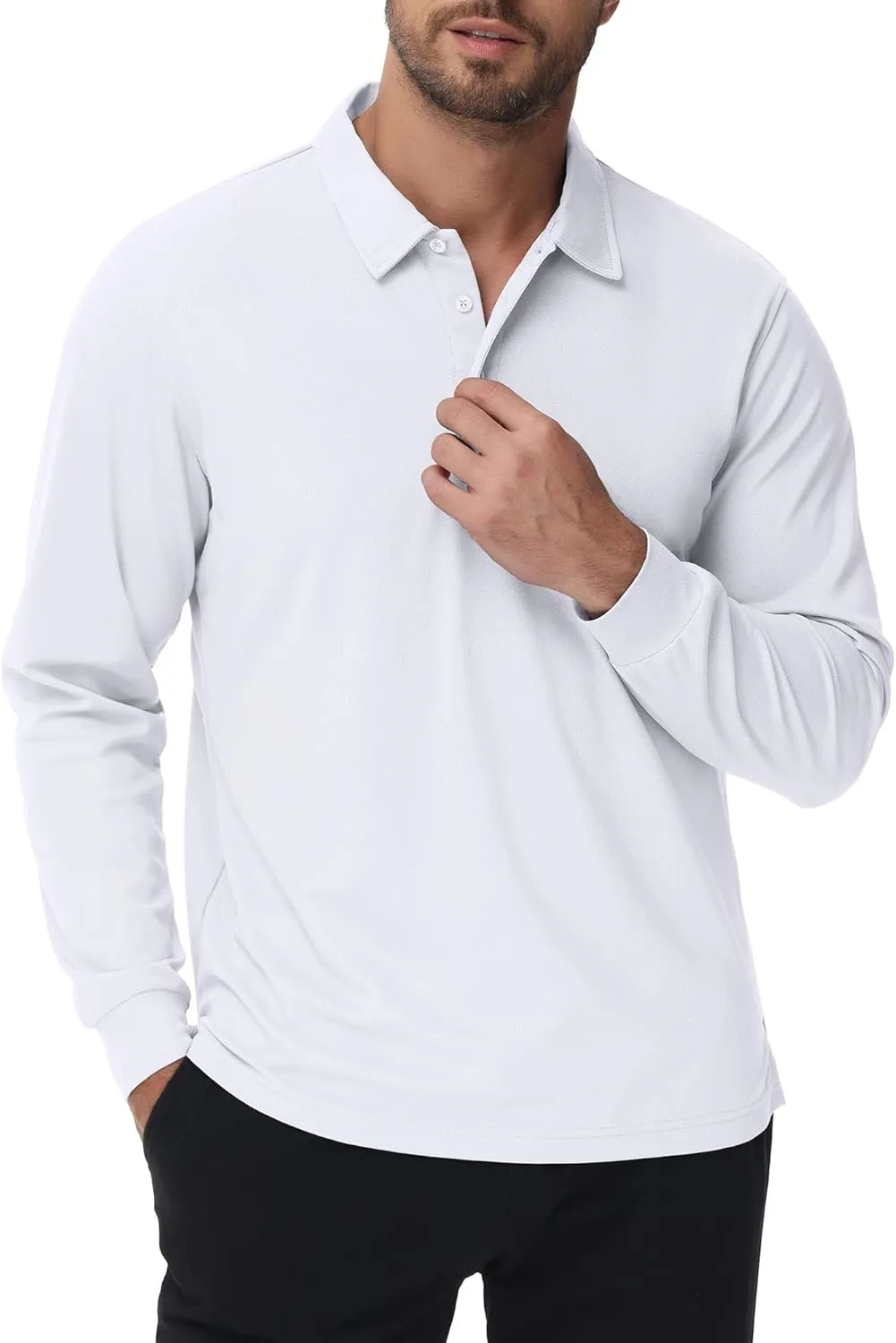 Men's Polo Shirt Quick Dry Button Golf Shirts UPF 50  Sun Protection Polos Long Sleeve Casual Collar T Shirts