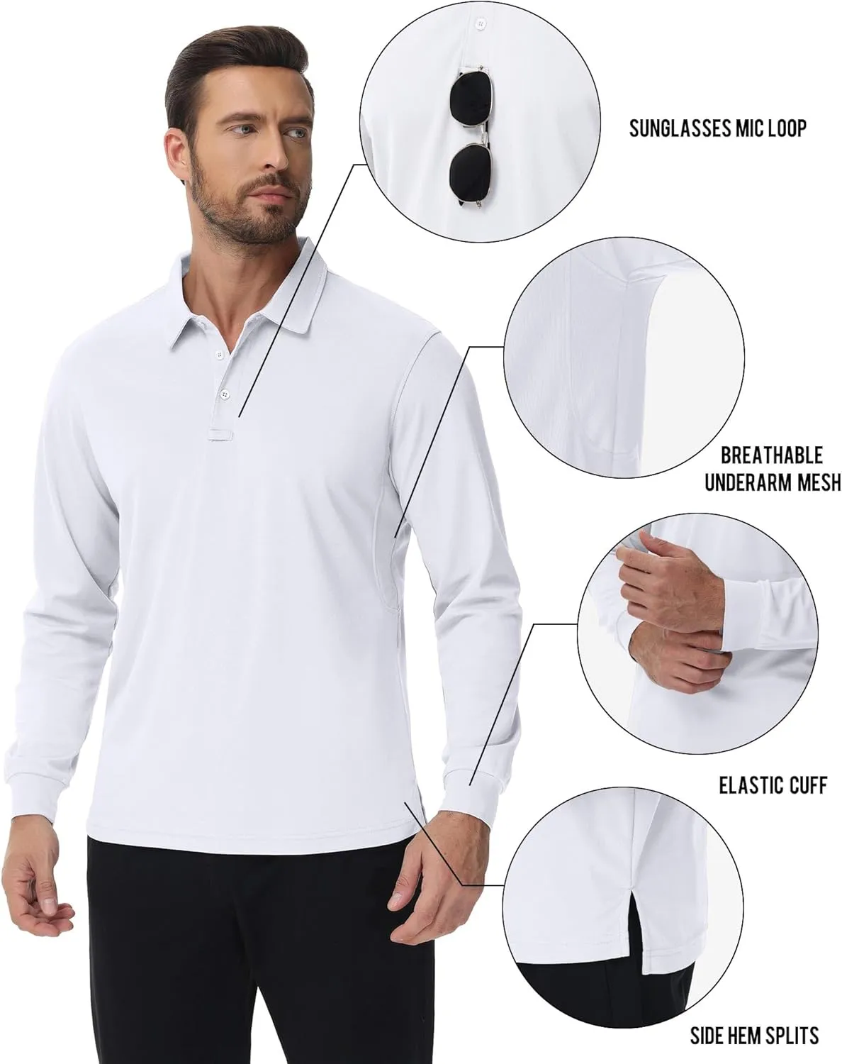 Men's Polo Shirt Quick Dry Button Golf Shirts UPF 50  Sun Protection Polos Long Sleeve Casual Collar T Shirts