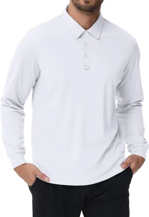 Men's Polo Shirt Quick Dry Button Golf Shirts UPF 50  Sun Protection Polos Long Sleeve Casual Collar T Shirts