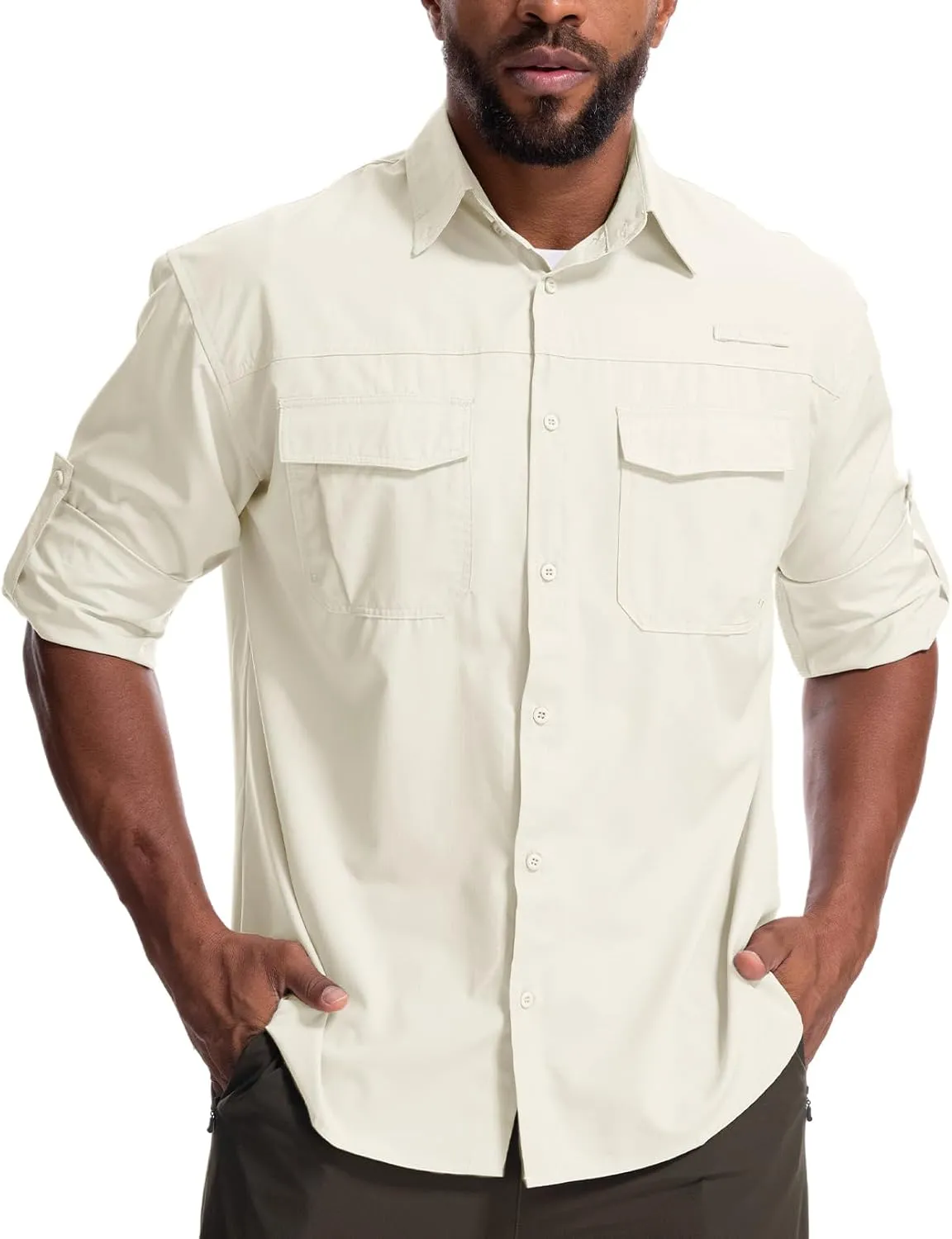 Mens Safari Sun Shirts UPF 50  UV Sun Protection Long Sleeve Outdoor Quick Dry Fishing Hiking Gardening Shirts