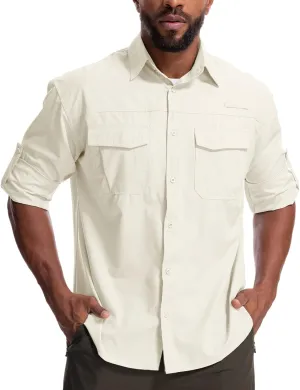 Mens Safari Sun Shirts UPF 50  UV Sun Protection Long Sleeve Outdoor Quick Dry Fishing Hiking Gardening Shirts