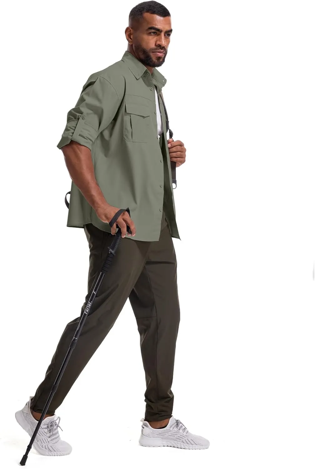 Mens Safari Sun Shirts UPF 50  UV Sun Protection Long Sleeve Outdoor Quick Dry Fishing Hiking Gardening Shirts