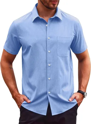 Mens Short Sleeve Button Down Shirts Casual Linen Shirts Button Up Wrinkle Free Beach Summer Vacation Wedding Tops
