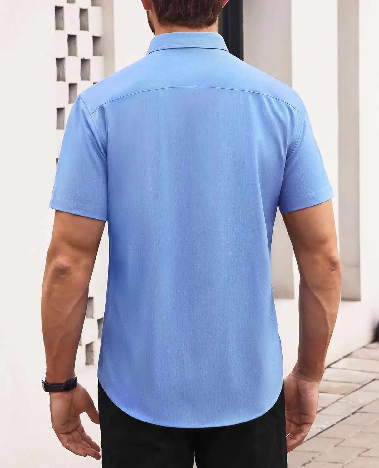 Mens Short Sleeve Button Down Shirts Casual Linen Shirts Button Up Wrinkle Free Beach Summer Vacation Wedding Tops