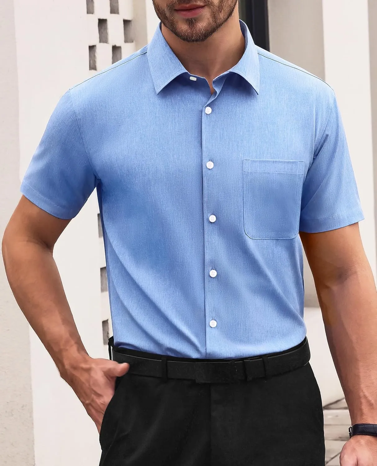 Mens Short Sleeve Button Down Shirts Casual Linen Shirts Button Up Wrinkle Free Beach Summer Vacation Wedding Tops