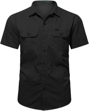 Mens Short Sleeve Tactical Shirt Quick Dry Military Cargo Work Shirts Outdoor Sun Protection Athletic Workout Hiking T Shirt