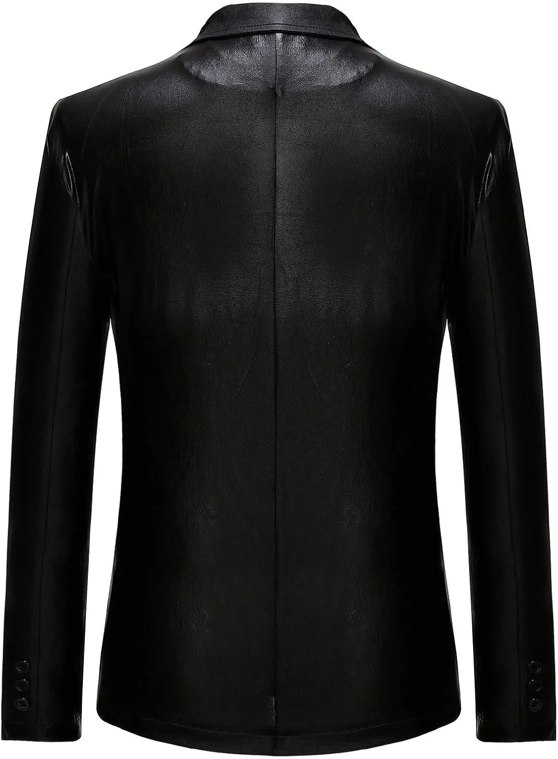 Mens Slim Fit Blazer Jacket PU Leather Formal Dress Suit Two-Button Notched Lapel Casual Suit Jacket Party Clubwear