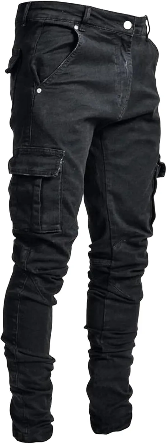 Men's Slim Fit Stretch Jeans Distressed Straight Leg Skinny Jeans for Men Casual Stylish Hiphop Denim Pants Cargo Pants