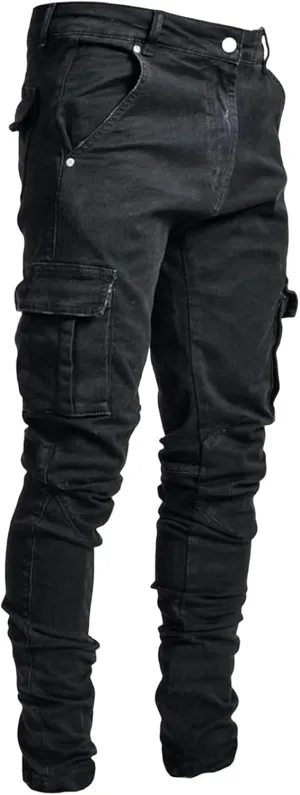 Men's Slim Fit Stretch Jeans Distressed Straight Leg Skinny Jeans for Men Casual Stylish Hiphop Denim Pants Cargo Pants